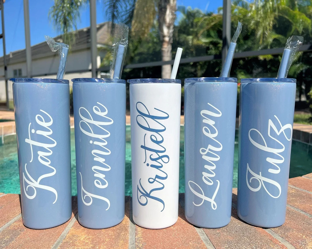 Glitter Dusty Blue Tumblers Classy Slate Blue Tumblers to Match Popular Slate Blue Wedding Trends... | Etsy (US)