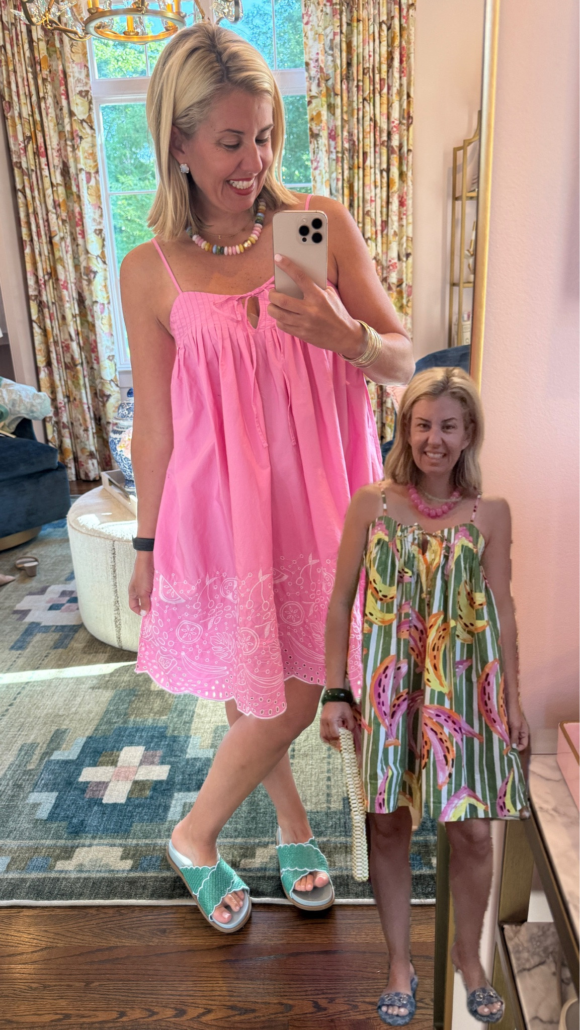 The pink version of that ever so popular banana dress that we all love from Wally world. I’m in a small dress & 8 sandals tts. 

*codes:
Erin McDermott- mixandmatch for 25% off
Allie + Bess - Catherine20

#LTKdayinmylife #LTKootd #LTKmomlife