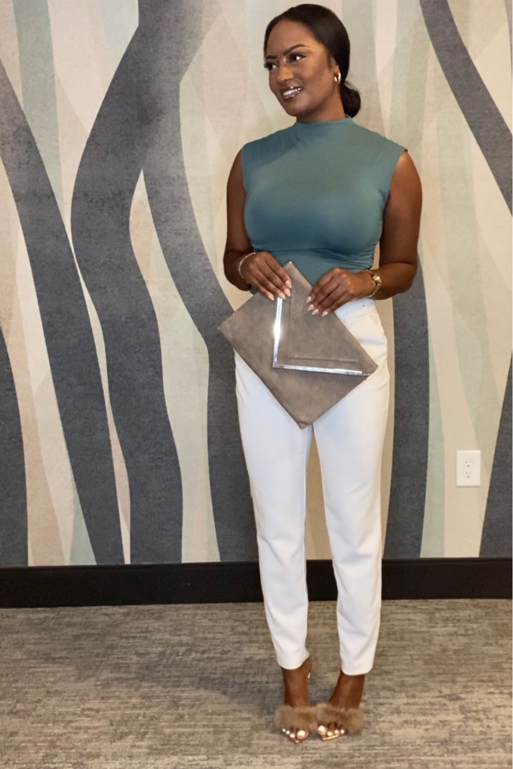 Abercrombie & Fitch Bodysuit (M), White Slacks (8), Envelope Clutch #datenight #workoutfit 

#LTKworkwear #LTKstyletip #LTKshoecrush