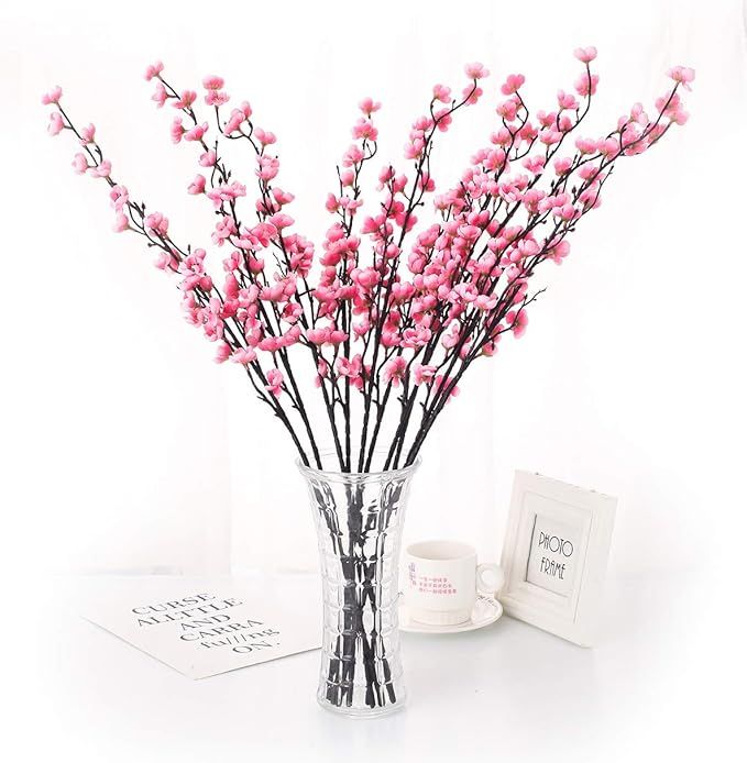 Charmly 5 Pcs Artificial Plum Blossom Fake Wintersweet Long Stem Plastic Flowers Home Hotel Offic... | Amazon (US)