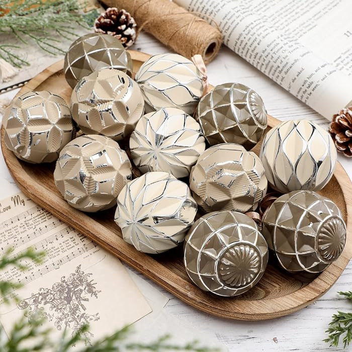 Syhood 12 Pcs Neutral Textured Christmas Ball Ornaments 2.4 Inch Vintage Boho Xmas Tree Decoratio... | Amazon (US)