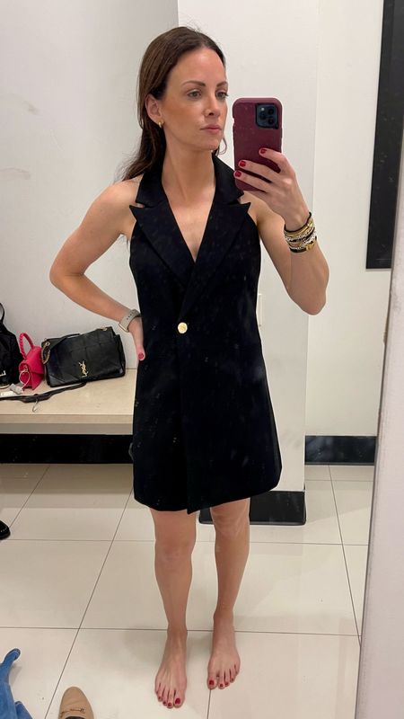 Halter blazer dress from Macy’s French Connection. Love this for date night or the office when paired with a blazer. Little black dress. Also comes in a white color. Love the gold button

#LTKworkwear #LTKSeasonal