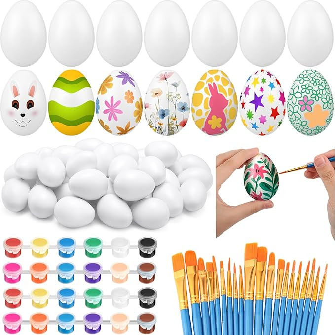 Shihanee 48 Pcs Easter Wooden Eggs for Crafts 2.36" White Wood Eggs to Paint Fake Egg with Paints... | Amazon (US)