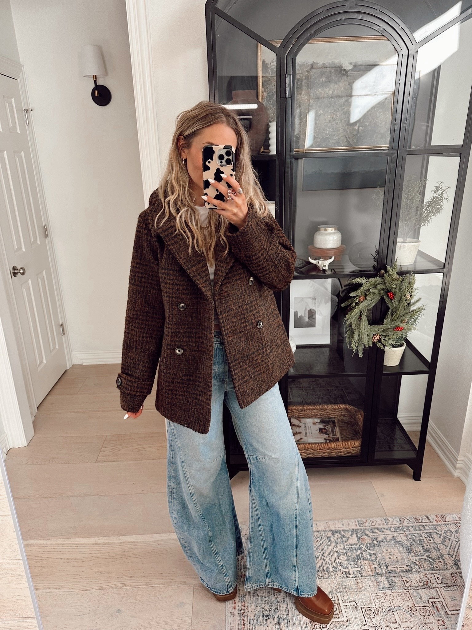 Walmart peacoat : size xs , down one size 
Pants: size 27 / my tts 

#LTKFindsUnder100 #LTKootd #LTKWorkwear