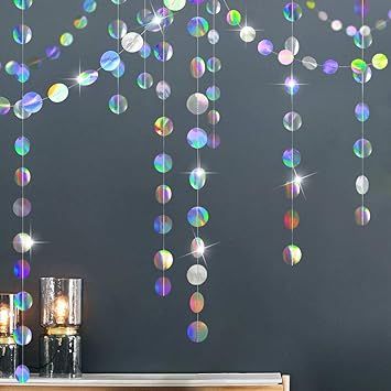 Iridescent Party Supplies Circle Garlands Holographic Hanging Dots Streamer Backdrop Kids Unicorn... | Amazon (US)