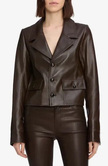 FRAME The Cuffed Crop Leather Jacket in Dark Brown at Nordstrom Rack, Size 8 | Nordstrom Rack