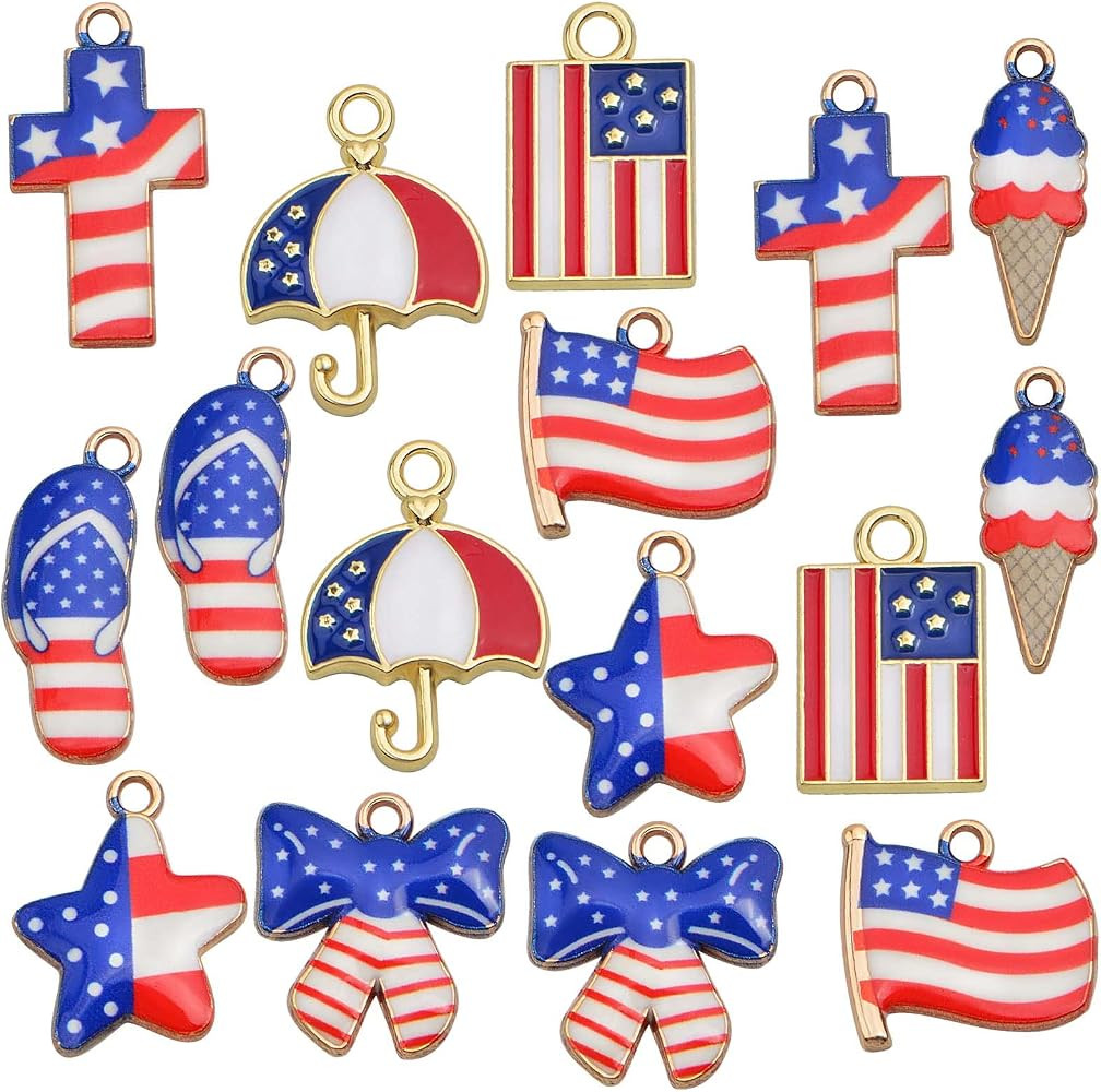 16pcs Enamel American Flag Charms Mixed Alloy Patriotic Pendants Pentagram Star Butterfly Flag Or... | Amazon (US)