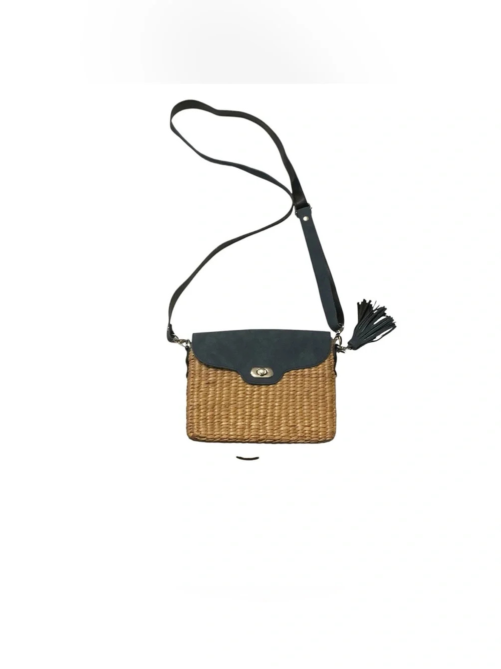 Sea & Grass Blue & Natural Tan Woven Straw Crossbody with Tassel | Poshmark