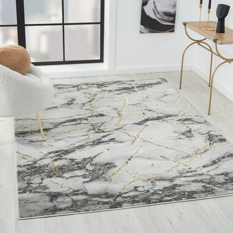 Luxe Weavers Ivory 6x9 Marble Abstract Area Rug Gold, Stain-Resistant Carpet | Walmart (US)