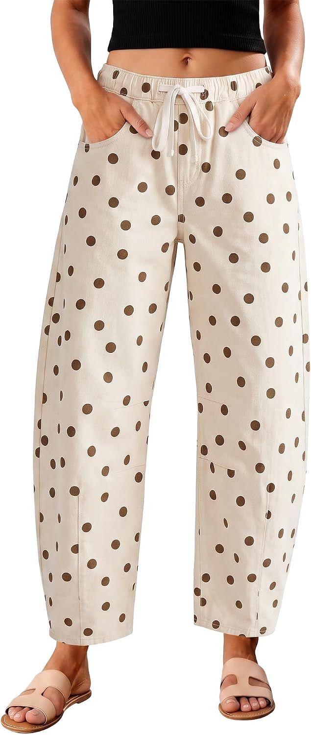 GRAPENT Barrel Womens Jeans High Rise Polka Dot Pull On Stretch Denim Pants | Amazon (US)