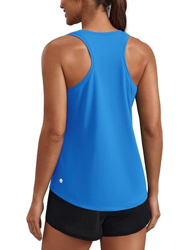 PINSPARK Soft Workout Tops for Womens Lightweight Racerback Tank Top UPF 50+ Stretchy Athletic Muscle Tank Quick Dry Sleeveless Gym Top, Sparkle Blue Large | Amazon (US)