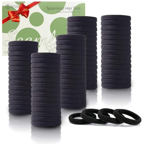 100PCS Black Hair Ties for Women Girls, Seamless Thick Black Hair Band, Elastic Hair Ties No Damage Ponytail Holder | Amazon (US)
