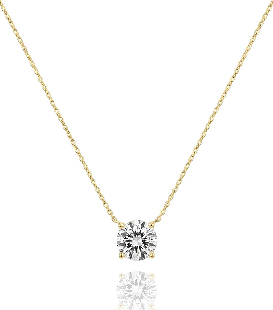 Choker Necklace for Women Dainty Cubic Zirconia Necklace for Women, 14K Gold Plated Solitaire CZ ... | Amazon (US)