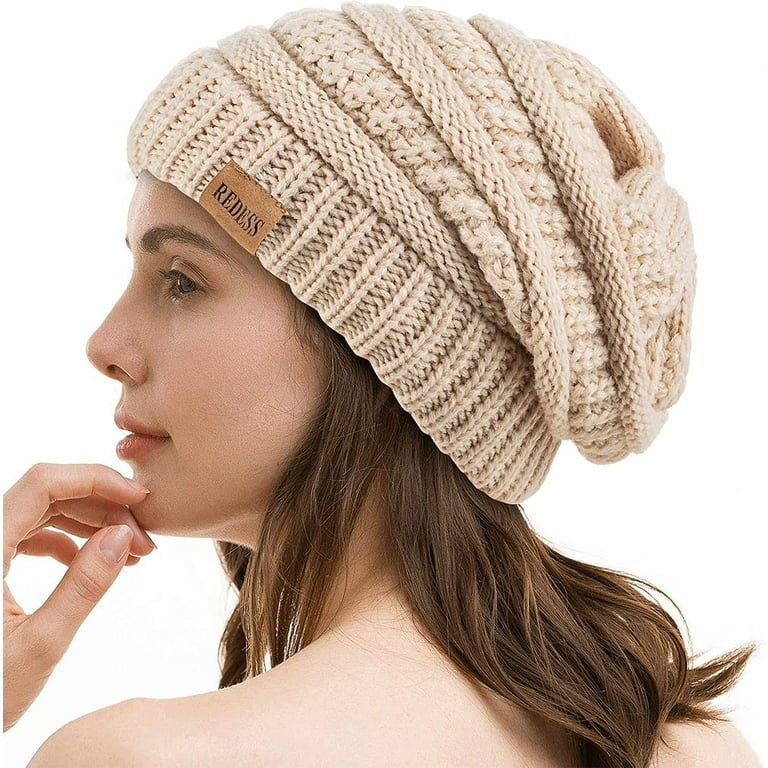 REDESS Slouchy Beige Beanie Hat for Women Winter Warm Knit Cap | Walmart (US)