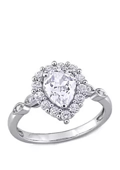 Belk & Co. 2.38 ct. t.w. Created White Sapphire and Diamond Accent Halo Engagement Ring in 10k Wh... | Belk