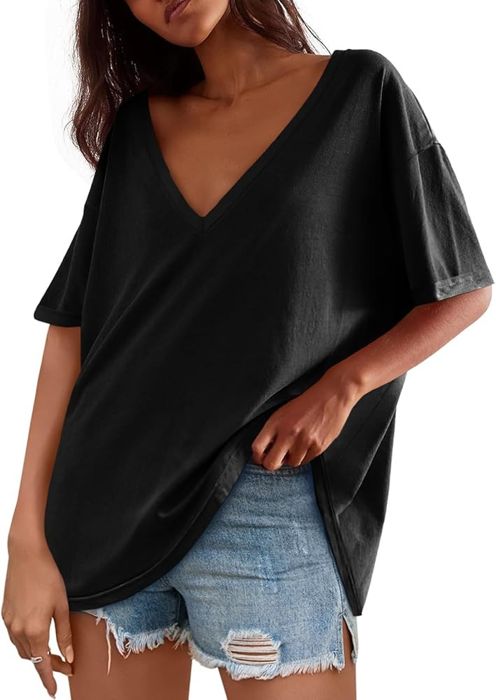 Tankaneo Womens Oversized Tshirts V Neck Short Sleeve Tops Summer Casual Loose Fit Tunic Tee Shir... | Amazon (US)
