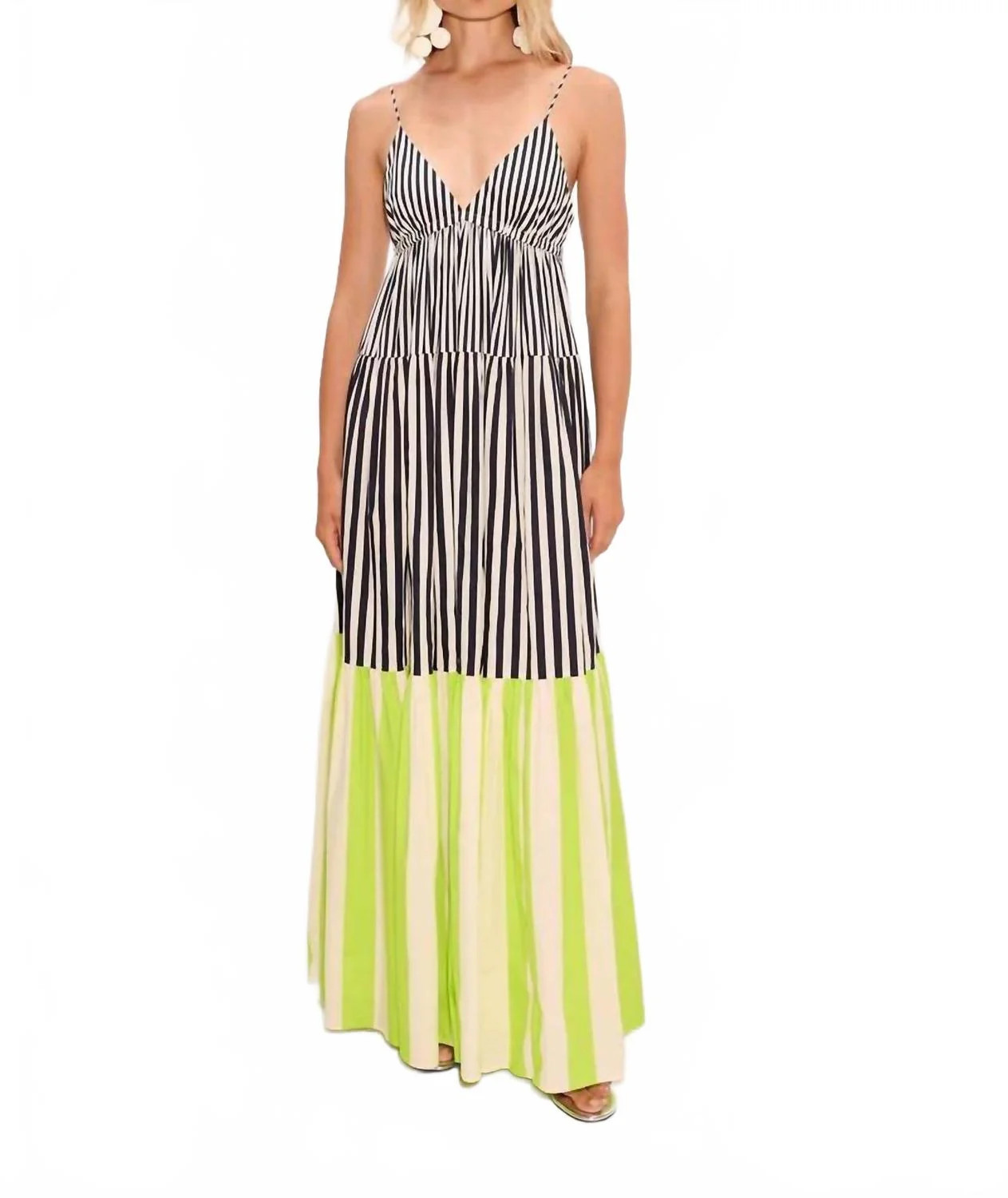 Romi Poplin Dress In Black/cream/lime Multi | Shop Simon