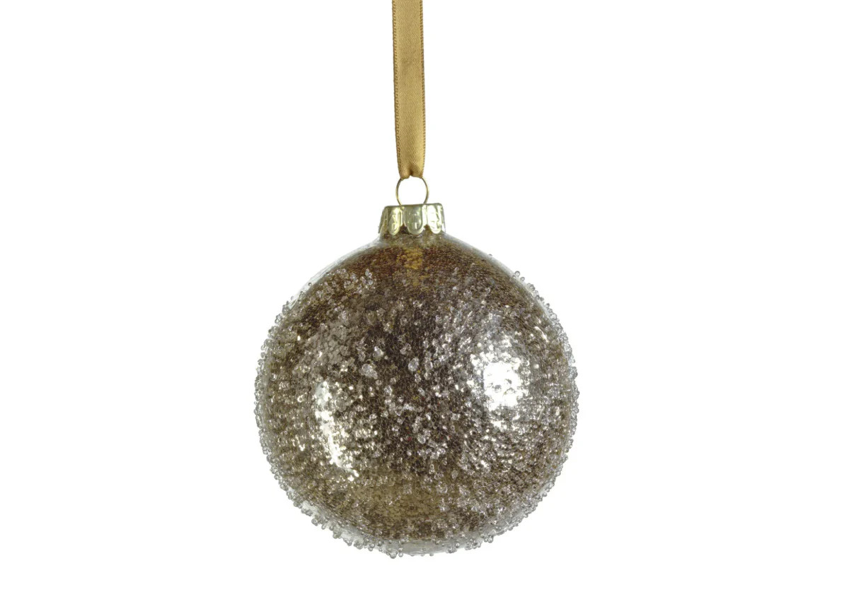 GOLDEN SUGAR BEAD GLASS BALL ORNAMENT | 4" | Alice Lane Home Collection