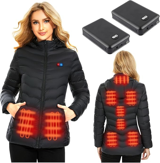 Heated Jacket for women with 2PCS 10000mAh Power Bank, Heating Areas Winter Slim Fit Jackets | Amazon (US)