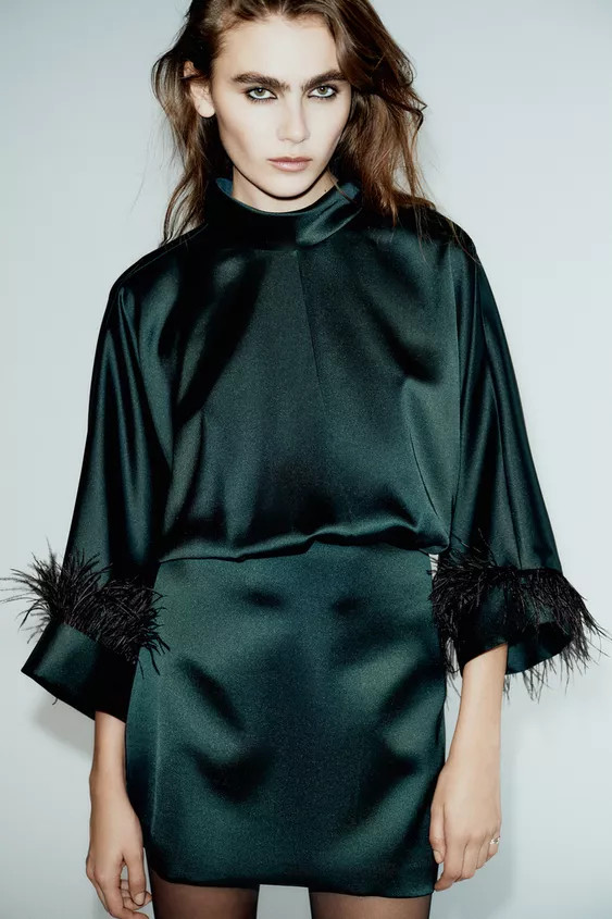 FEATHER SATIN EFFECT SHORT DRESS | Zara US