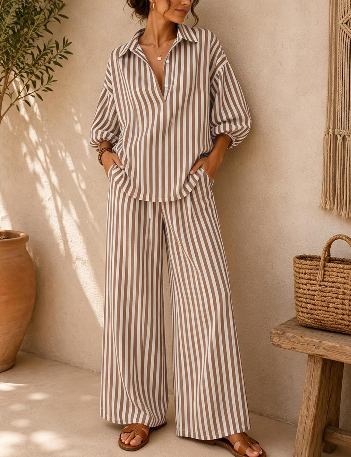 Tanming Women's Striped Matching Sets 2 Piece Fall Outfits | Amazon (US)