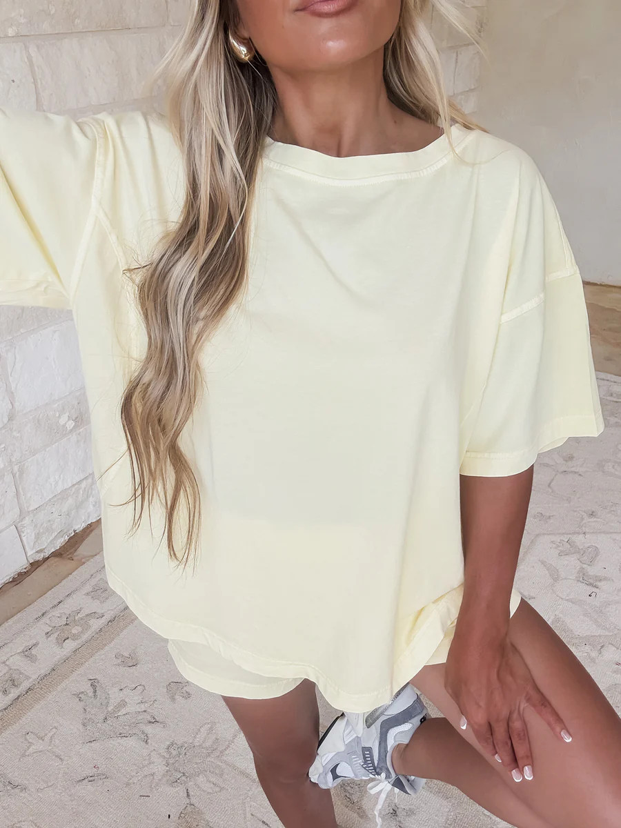 Harlow Mineral Washed Short Set - lemon (preorder - 2week tat) | CK Squared Boutique