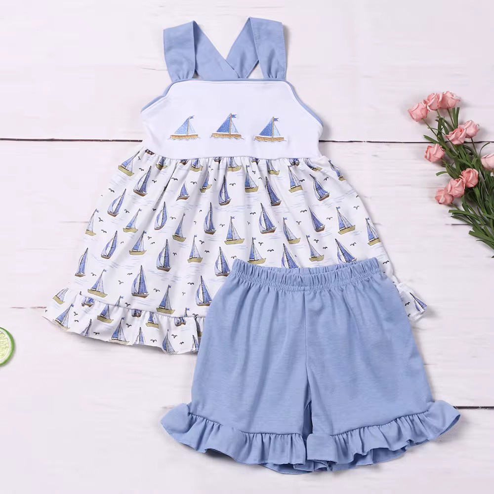 2023 Baby Girls Clothes Set 2pcs Cotton Suit Ship Embroidery Bodysuit T-shirt Printing Outfits Ba... | AliExpress (US)