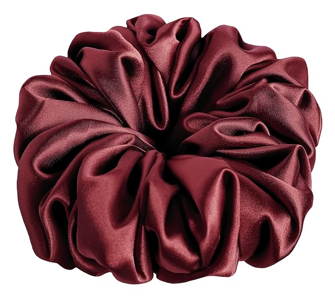 30 Colors Available, Large Stretch Satin Hair Scrunchie, Solid (Maroon) | Amazon (US)