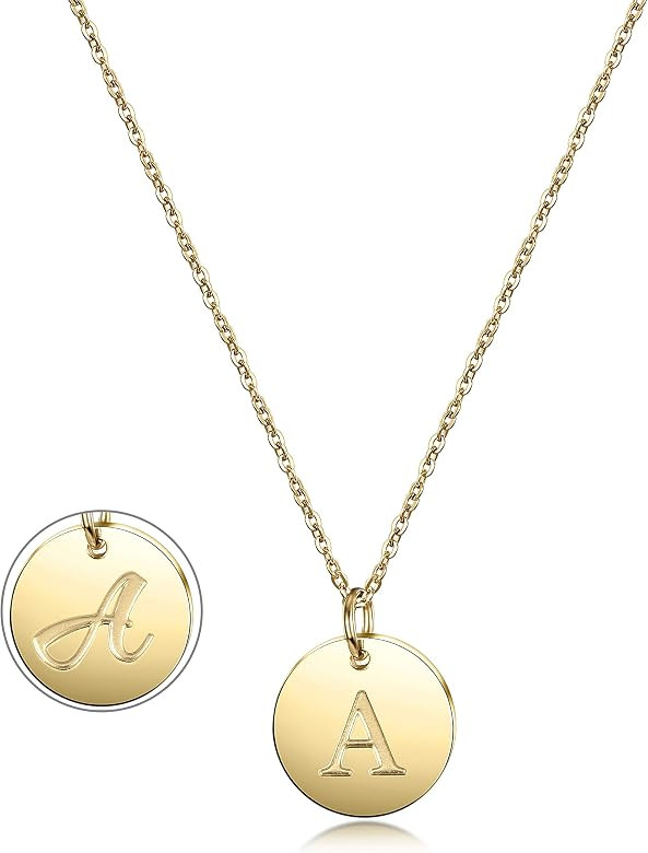 Gold Initial Necklace-14K Gold Plated Stainless Steel Disc Heart Letter Necklace, Dainty Personal... | Amazon (CA)