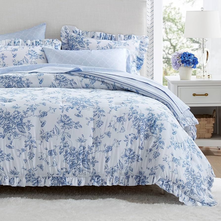 Madison Park Essentials Adele Blue Floral Queen Size Comforter Set \u2013 Vintage Bed in a Bag wi... | Amazon (US)