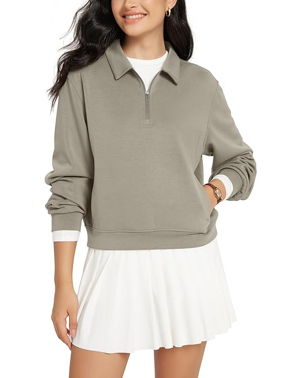 ODODOS Modal Soft Half-Zip Collared Sweatshirts for Women Long Sleeve Relaxed Pullover Top with P... | Amazon (US)