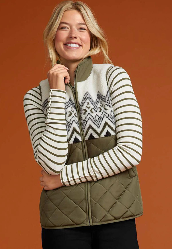 Fair Isle Sherpa Quilted Vest | Maurices