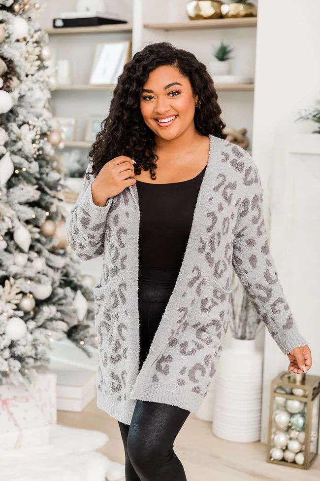 Thinking Of Forever Grey Leopard Print Hooded Fuzzy Cardigan DOORBUSTER | Pink Lily