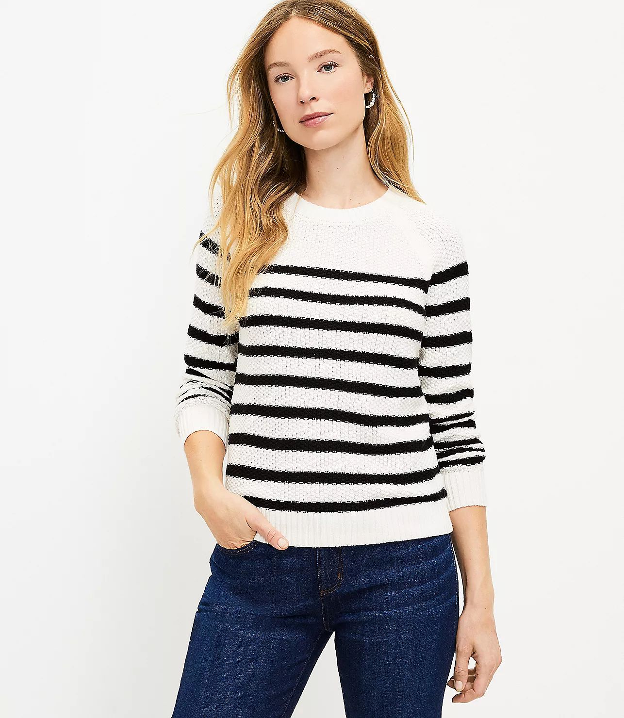 Striped Stitchy Sweater | LOFT