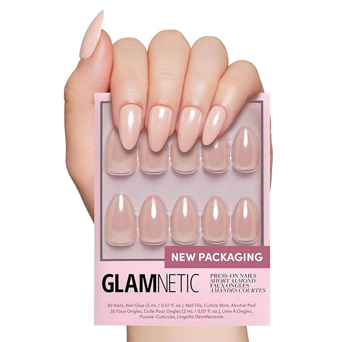 Glamnetic Press On Nails - Los Angeles | Solid Opaque Blush Nude Pink Short Almond Nails in Glaze... | Amazon (US)