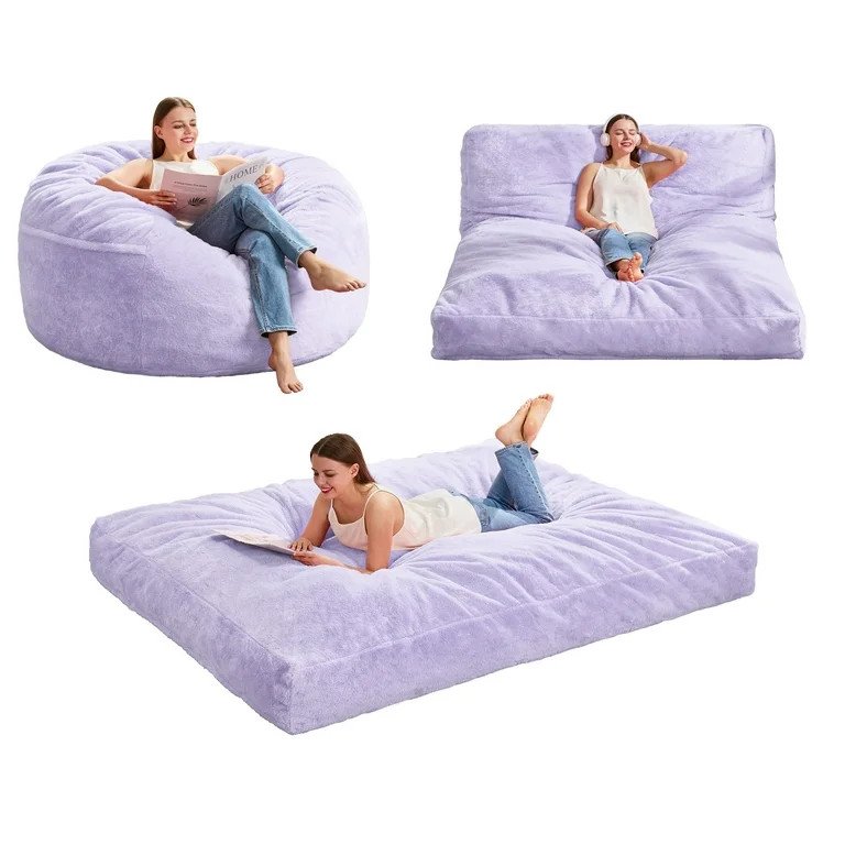 Hobestluk Bean Bag Chair Convertible Beanbag Chairs for Adults, 3 in 1 Bean Bag with Plush Faux F... | Walmart (US)