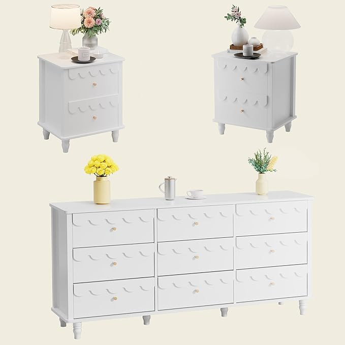 Anbuy 3 Pcs Bedroom Sets, 9 Drawer Dresser and Night Stand Sets for Bedroom, Two Drawers Nightsta... | Amazon (US)