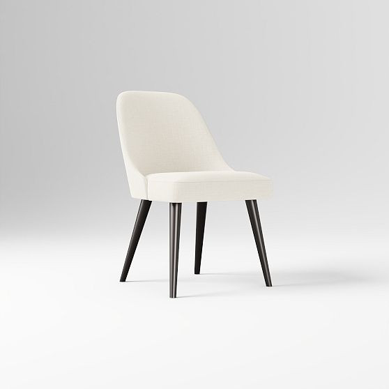 Mid-Century Upholstered Dining Chair, Performance Yarn Dyed Linen Weave, Alabaster, Dark Bronze | West Elm (US)