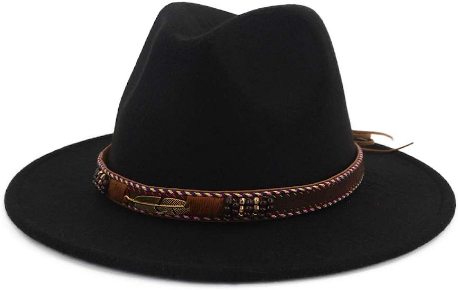 Women Men Belt Buckle Fedora Hat Classic Wide Brim Floppy Panama Hat-Black at Amazon Women’s Cl... | Amazon (US)