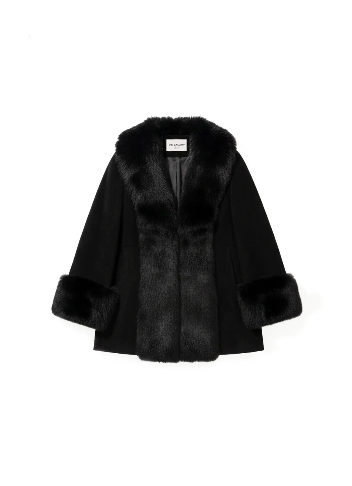 Black Suede Faux Fur Trim Coat | DE SAVARY LONDON