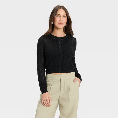 Women's Pointelle Cardigan - A New Day™ Black XS | Target
