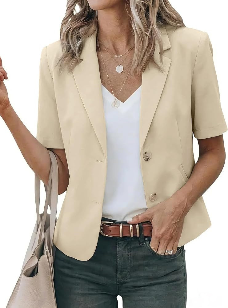 IDEALSANXUN Womens Short Sleeve Cropped Blazer Spring Summer Jackets | Amazon (US)