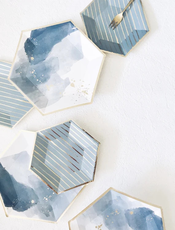 Blue Watercolor Large Paper Plates - Etsy | Etsy (US)