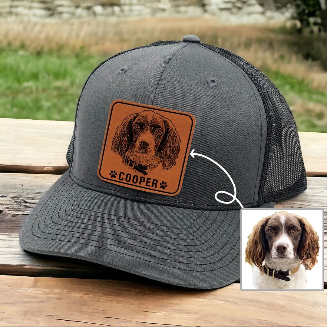 Custom Dog Photo Engraved Trucker Hat Leather Patch - Personalized Fathers Day Gift for Dad | Etsy (US)