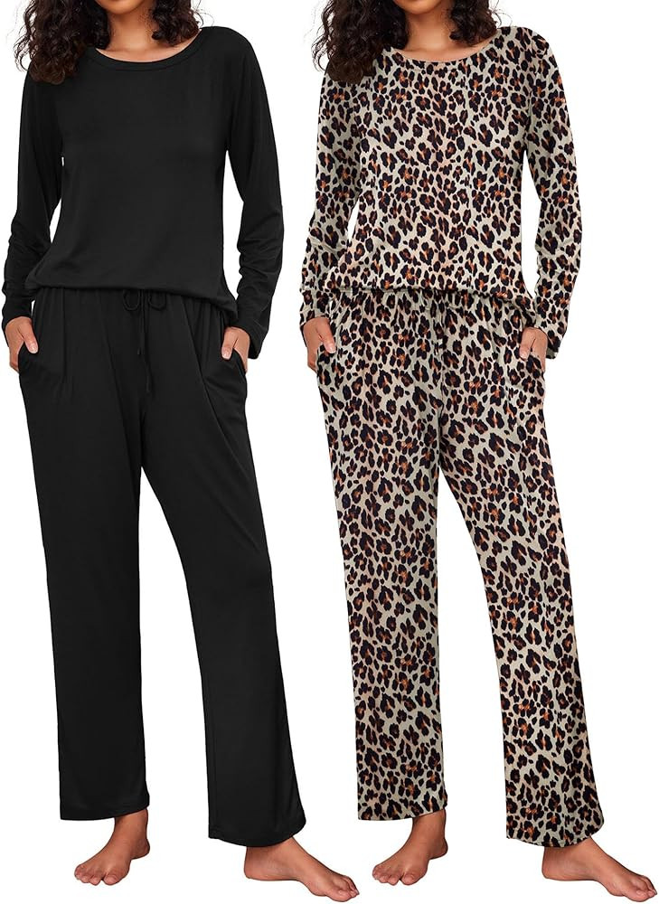 Ekouaer 2 Pack Women's Pajama Set Soft Long Sleeve Sleepwear Loungewear Pjs Sets with Pockets S-X... | Amazon (US)