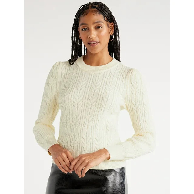 Scoop Women’s Cable Knit Crewneck Sweater, Sizes XS-XXL | Walmart (US)