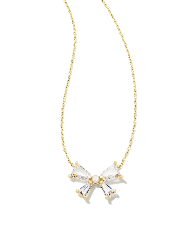 Blair Gold Bow Short Pendant Necklace in White Crystal | Kendra Scott