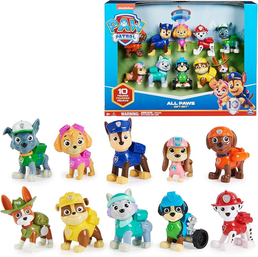 Paw Patrol, 10th Anniversary, All Paws On Deck Toy Figures Gift Pack with 10 Collectible Action F... | Amazon (US)