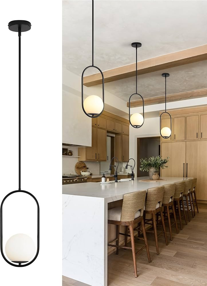 Yunnix Pendant Lights Kitchen Island, Pendant Light Fixtures, Modern Black Globe Glass Pendant Li... | Amazon (US)