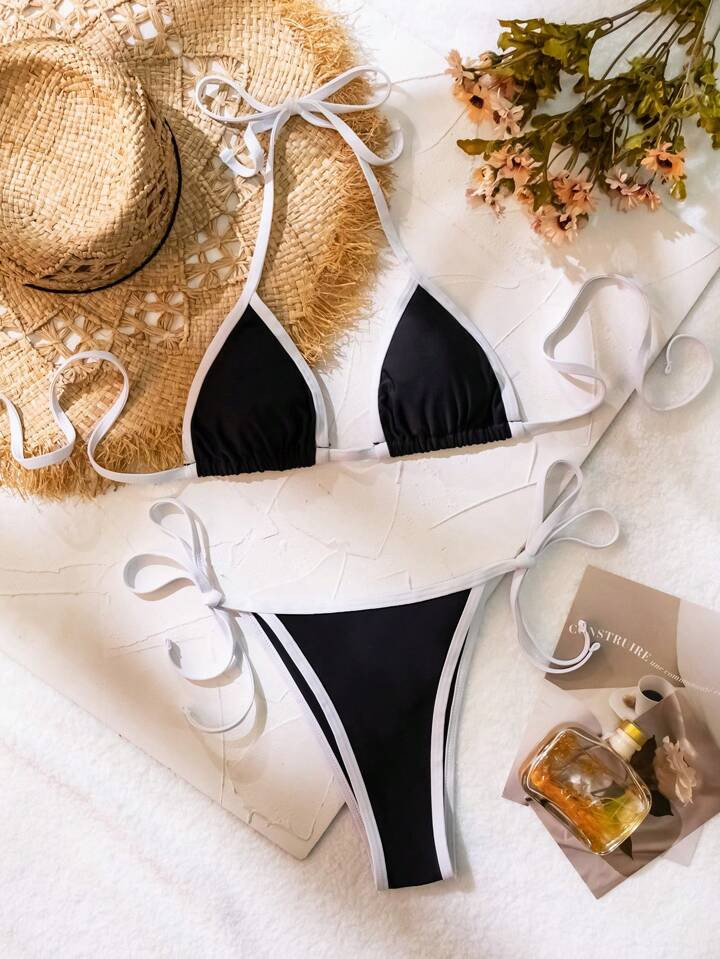 SHEIN Swim Y2GLAM Women's Color Block Halter Neck Separated Swimsuit Wedding | SHEIN